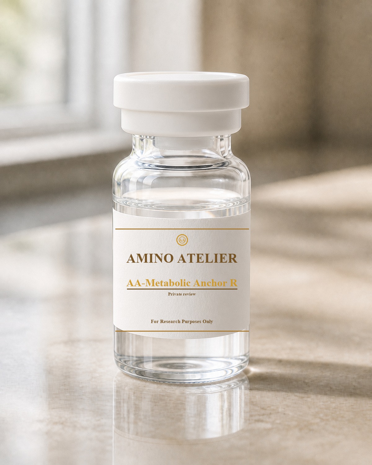 Amino Atelier advanced metabolic pathway research vial with seal logo